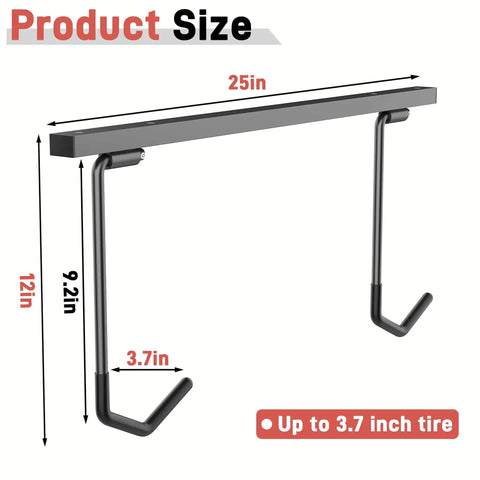 Ceiling Bike Rack For Garage And Home Storage Hang Indoor Bicycles Up To Two Horizontally Or Four Vertically With Adjustable Hooks 25 Inch Durable Steel Construction Rust Resistant Space Saving shown with dimensions