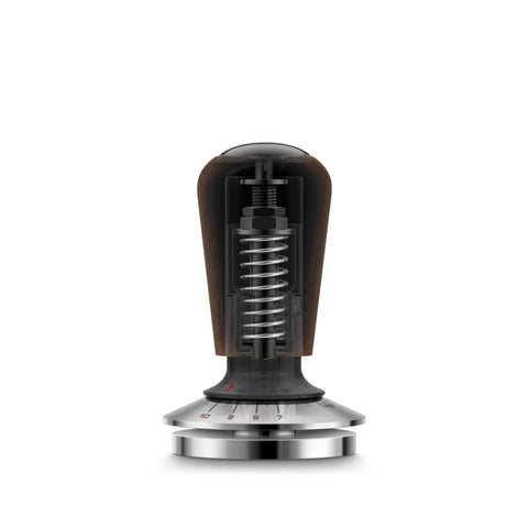 Pro Grade Digital Espresso Tamper nails your perfect 58mm puck, showcasing solid walnut grip and clear gauge display.