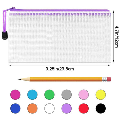 36 Pack Mesh Zipper Pencil Pouches Bulk For Stationery And Travel, 9.2 By 4.7 Inches Small Zipper Bags, Translucent 12 Color Set