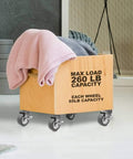Wooden storage cart with 2 inch grey caster wheels threaded stem mount 3/8 to 1.2 inch, dual locking brake, 360-degree swivel.