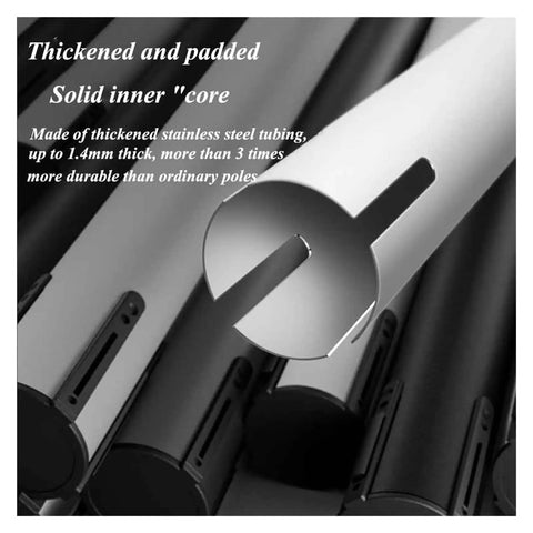 Rock Solid Stainless Steel Stanchion Pair With Snappy Retractable Polyester Cord For Crowd Calming Plus Line Forming At Bars Venues Using Totally Smooth Springless Damper Pushback System showing thickened steel tubing.