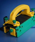 Two Piece 1/8 Inch Thin Rip Push Block Table Saw Safety Jig featuring yellow handle and green body for precision cuts.