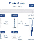Heavy Duty 12 Inch Aluminum French Cleat Hanger Kit With Z Clips For Hanging Pictures Mirrors Panels Whiteboards Shelves Artwork And More Quick Easy Install No Fuss Rock Solid Wall Mount System size diagram with 2-piece set and hardware