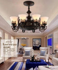 Retro Ceiling Fan Light With Negative Ion Purification Zero Fuss Remote Control Silent Third Gear Wind Speed Four Hour Timer Eco Savvy Chill Mode Setup in a stylish living room.