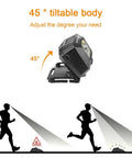 Rechargeable COB Headlamp 500 Lumen Ultra Bright Flashlight With Red Light showing 45-degree tilt and beam direction for outdoor use