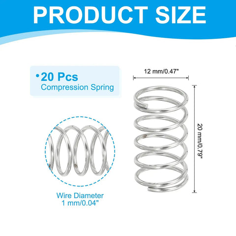 PatIKIL 20 Pack Premium 304 Stainless Steel Compression Springs 1 Mm Wire Dia 12 Mm OD With Tight Tension For DIY Hacks Shop Repairs And Home Fix It Projects, 20 pcs