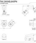 Technical diagram of Oil Rubbed Bronze Tub And Shower Faucet with Three Cross Handle and Five Inch Spout Reach Solid Brass Construction