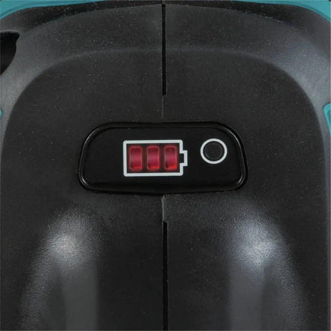 Battery indicator on Pro Grade Cordless Angle Grinder Featuring Brushless Motor And Rapid Disc Swap System.