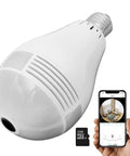 Light Bulb Cam With 360 Panoramic View Full HD 1080P Night Vision Dome Surveillance Cam 2.4G WiFi With 32GB SD Card Included