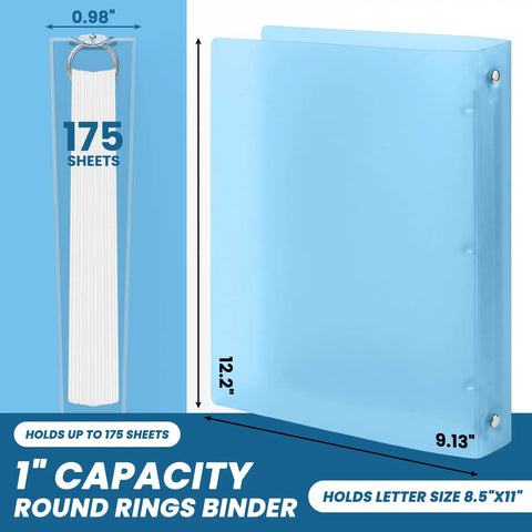 8 Pack 1 Inch 3 Ring Binders Set With 2 Pack Single Hole Punch And 120 Sticky Index Tabs Dope Colorful Blue For Eight And A Half By Eleven Inch Paper