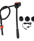 Handy Cordless Fuel Transfer Pump With Built In Rechargeable Battery, flexible hose, adapters, and charging cable for easy fueling.