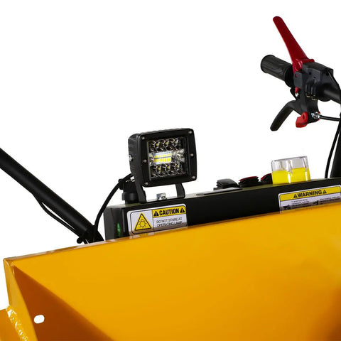 Electric Mini Dumper 1100Lbs Capacity Wheel Barrow With 48V Brushless Motor display, featuring LED light for visibility during heavy work.