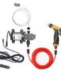 Go To Portable Smart Electric Pressure Washer Pump Kit 100W 160 PSI 12V DC Auto Start Stop With 21.3 Ft PVC Hose displayed components