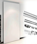 Hidden Sliding Mirrored Barn Door Hardware Kit With Soft Close Floor Guide Trackless Rail System shown disassembled