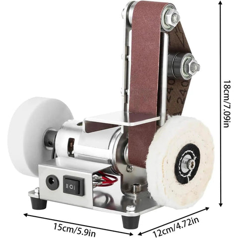 3-In-1 Mini Belt Sander And 7-Speed Knife Sharpener With Bench Grinder Attachment For Metalworking And DIY Projects, compact design.