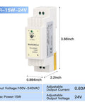 Compact 15W 24V DC DIN Rail Power Supply With AC To DC Input 100 240V 50 60Hz Slim Beefy Industrial Grade Built With EMI Filter And Pure Copper Transformer For Rock Solid Automation, 3.66in
