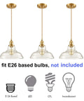 Brass Gold Glass Dome Pendant Lights Set Of 3 For Kitchen Island Sleek Industrial Modern Hanging Fixture With Handblown Clear Glass
