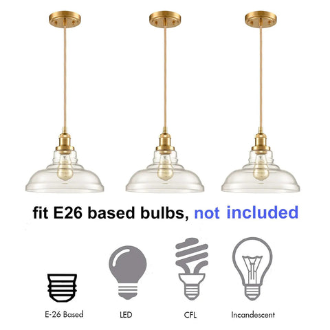 Brass Gold Glass Dome Pendant Lights Set Of 3 For Kitchen Island Sleek Industrial Modern Hanging Fixture With Handblown Clear Glass
