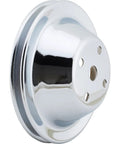 Chrome V Belt Pulley Set For Small Block Chevy Long Water Pump Accessory Drive With 1 Groove Upper And 2 Groove Lower Pulleys SBC