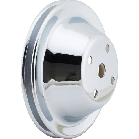 Chrome V Belt Pulley Set For Small Block Chevy Long Water Pump Accessory Drive With 1 Groove Upper And 2 Groove Lower Pulleys SBC