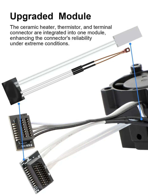 Hotend Kit With Fan For P1P And P1S 3D Printer Series, Hardened Steel Nozzles 0.2mm 0.4mm 0.6mm, thermistor and ceramic heater detail