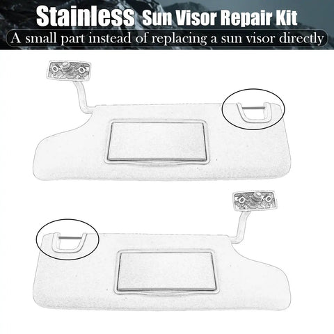 Heavy Duty Sun Visor Repair Kit For Jeep Wrangler JK JKU 2007 To 2017 with stainless steel visor tube inserts shown in detail