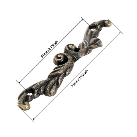 Antique Brass Arch Style Decorative Pull Handles Set Of 10 For Mini Jewelry Boxes Drawers Cabinets And Chests 2.95 X 0.59 Inches 54mm Hole Spacing Zinc Alloy Durable Hardware Screws Included, front view of single handle with 75mm x 54mm measurements shown.