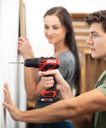 Compact 12V Cordless Drill Driver Featuring Brushless Tech One Half Inch Keyless Chuck Built Different Runs Forever On Single Charge in use.
