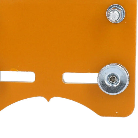 Built Tough Aluminum Router Table Insert Plate With Smooth 65 MM Guiding Groove And Heavy Duty Support Frame close-up showing guiding groove and bolts.
