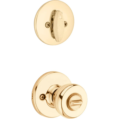 Keyed Entry Knob and Single Cylinder Deadbolt Combo for Exterior Doors, Polished Brass Finish, Front View