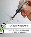 Hand applying Lyseemin Glass Fix Guard 2025 Windshield Crack Repair Formula and Kit For Quick Seal to cracked glass surface