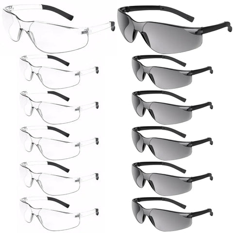 12 Pack ANSI Z87.1 Safety Glasses For Men And Women Clear And Grey Lens Anti Scratch Eye Protection For Work Lab And Outdoors