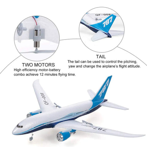 Dreamliner Inspired RC Airplane Toy With 3 Channel 2 4Ghz Remote Control, highlights of two motors and tail.