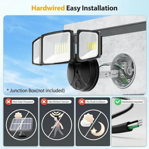 Hella Bright 75W LED Outdoor Flood Light With Three Adjustable Heads Switch Controlled Security Spotlight Rock Solid IP65 Waterproof Wall Mount Top Tier 6500K Daylight For Yard And Driveway