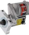 XS Torque 4.4:1 Gear Reduction Starter For Oldsmobile Pontiac V8 1965 To 1981 with silver motor and mounting plate.