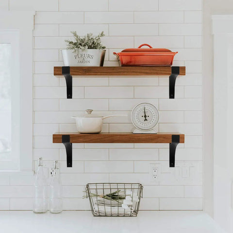 Heavy Duty Shelf Brackets 14 Inch L Shaped 6 Pack Black Powder Coated Rustproof Anti Scratch Super Strong Floating Shelf Brackets For Solid Load Bearing supporting wooden shelves in kitchen