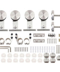 Stainless Steel Sliding Barn Door Hardware Kit 10 Foot Track For Double Doors Includes Two 1525mm Rails Heavy Duty Indoor Outdoor Ready Easy Install Smooth Quiet Operation Built Tough For Home Renovations And Modern Style components laid out.