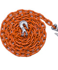 Five Sixteenth Inch By Twelve Foot Weld High Test Chain With Grab Hooks On Both Ends In Bright Orange For High Visibility Tow Chain Bind Secure And Pull All Types Of Loads 3900 Pound Working Load Limit