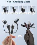 4 In 1 Charging Cable Set 6.6 Foot Nylon Braided 60W Fast Charge Cord MFi Certified Lightning USB C To USB C USB A To Lightning All In One Cable For iPhone iPad Galaxy MacBook And More 2 Pack Durable Multi Device Charger, 4-in-1 cable ends