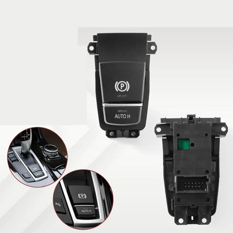 No Sweat Plug And Play Fix Crisp Button Feedback Top Grade Build Electric Parking Brake Switch Control Actuator Replacement Panel Fits Bmw X3 F25 2011 2017 Models, showing front and back views.