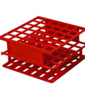 Built To Last Three Tier Grid Test Tube Stand with 0.75 Inch Slots holds 36 tubes in sturdy red plastic for labs and classrooms.