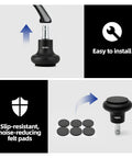 No Sweat Office Chair Bell Glides Replacement With Fixed Feet Wheel Stopper For Swivel Chairs And Stools Featuring 7/16 X 7/8 Stem self-adhesive felt pads demonstrate easy installation steps.