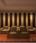 Premium Acoustic Foam Panels For Home Office Sound Dampening Wall Tiles on a stylish wall with beige chairs in a cozy setting.