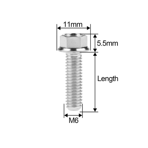Titanium M6 Small Flange Hex Bolt with 1.0mm Pitch, 6Al4V Grade 5 Titanium Alloy, showing dimensions of 11mm x 5.5mm, Ideal for Bikes, Automotive.