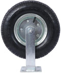 Four Pack Of Black Pneumatic Caster Wheels Combining 12 Inch Ribbed Tires And Precision Ball Bearings side view of wheel with steel hub