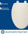 Soft Close Elongated Toilet Seat With Easy Clean Hinges Durable Plastic Build Biscuit Color Made In USA, top view