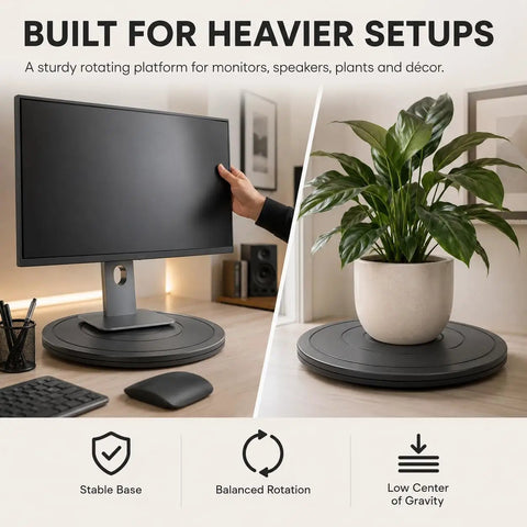 No Fuss 18 Inch Lazy Susan Turntable Dead Solid Swivel Cabinet Tray With Steel Ball Bearings for heavy monitor setups.