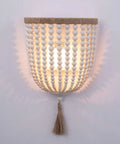 Bohemian Wood Beaded Wall Sconces Two Pack White Finish Rustic Bedside Lighting Fixture For Bedroom Hallway Entryway Bathroom Vanity Decor Versatile Wall Mount Accent Lights Great For Cozy Ambience And Everyday Use