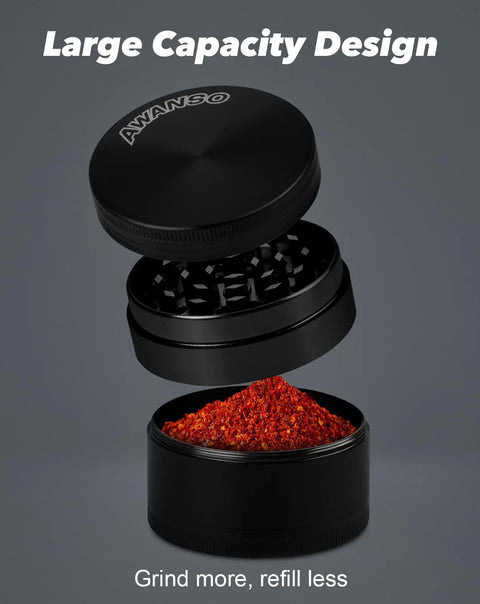 2 Inch Spice Grinder For Kitchen Spices Screen Free 3 Piece 4 Part Zinc Alloy Black Portable Grinder With Sharp Teeth
