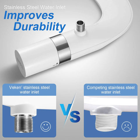 Ultra Slim Non Electric Bidet Attachment With Dual Nozzles For Posterior And Feminine Wash Adjustable Water Pressure Brass Inlet Easy Install Toilet Seat Sprayer showing stainless steel water inlet comparison
